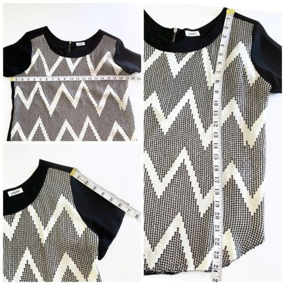 L'AGENCE 100% Silk Sequin Chevron Zig Zag short sleeve Blouse size 4 - Picture 3 of 10